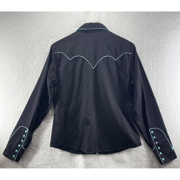 Panhandle Slim Pearl Snap Embroidered Womens Button Up Western Black Blue Medium - Picture 2 of 7